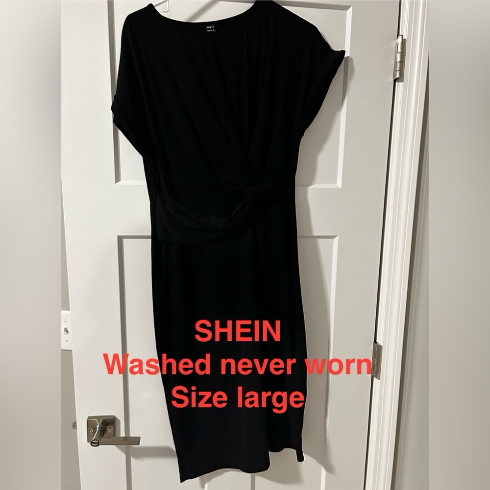 SHEIN Elegant Black Midi Dress